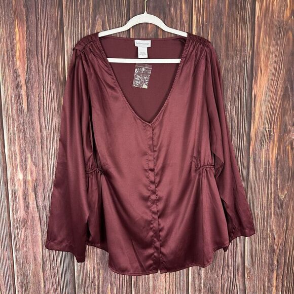 Soft Surroundings Tops - Soft Surroundings Womens Maroon Red Long Sleeve Blouse Plus Size 1X NEW